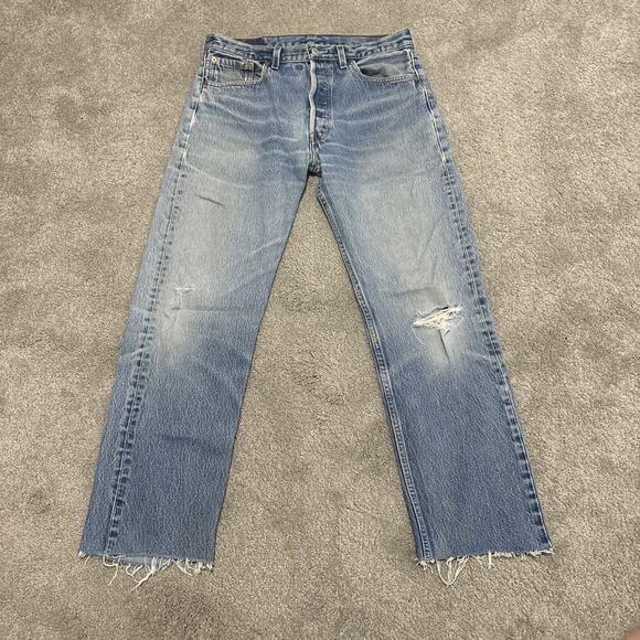 Vintage Levis 501 XX Jeans 34x34 Men Blue Button Fly Made in USA 90s Distressed - Picture 1 of 9